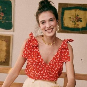 Sezane Lara Blouse - Coral Mini Flowers